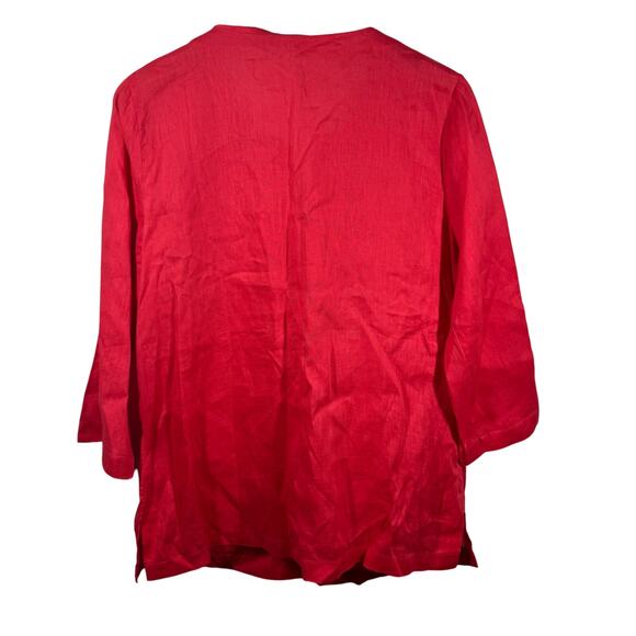 Talbots Top Women M Red Linen Shell Beaded Neck Detail Tunic Beach Spring Coast - Picture 2 of 9